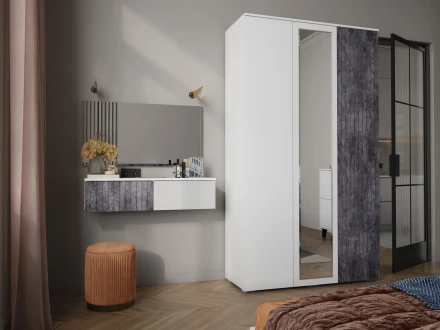 Шкаф трехстворчатый Ливерпуль, белый /бетон темный 